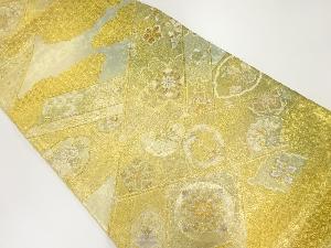 サービス品　リサイクル　檜垣に華紋・向かい鶴模様織出し袋帯